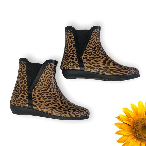 London Fog Women's Piccadilly Rain Boot 6 New Leopard Tan Black Animal Chelsea - Picture 2 of 12